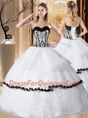 White Vestidos de Quinceanera Military Ball and Sweet 16 and Quinceanera and Beach and For with Embroidery and Ruffled Layers Sweetheart Sleeveless Lace Up