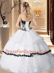 White Vestidos de Quinceanera Military Ball and Sweet 16 and Quinceanera and Beach and For with Embroidery and Ruffled Layers Sweetheart Sleeveless Lace Up