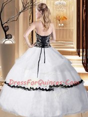 Shining White Ball Gowns Strapless Sleeveless Organza Floor Length Lace Up Beading Vestidos de Quinceanera