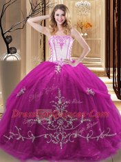 Gorgeous Floor Length Fuchsia 15th Birthday Dress Strapless Sleeveless Lace Up