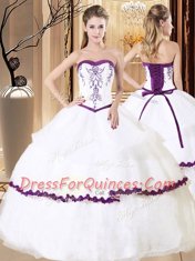 Fancy White Sweetheart Neckline Embroidery Quinceanera Dress Sleeveless Lace Up