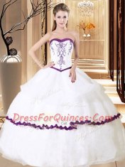 Fancy White Sweetheart Neckline Embroidery Quinceanera Dress Sleeveless Lace Up