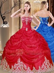 Coral Red Sweet 16 Quinceanera Dress Military Ball and Sweet 16 and Quinceanera and For with Appliques and Pick Ups Sweetheart Sleeveless Lace Up