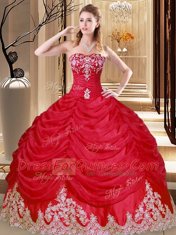 Coral Red Sweet 16 Quinceanera Dress Military Ball and Sweet 16 and Quinceanera and For with Appliques and Pick Ups Sweetheart Sleeveless Lace Up