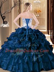 Captivating Strapless Sleeveless Organza 15th Birthday Dress Pick Ups Lace Up