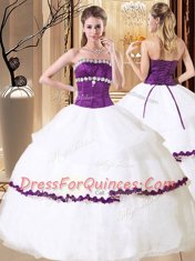 Pretty Ruffled Strapless Sleeveless Lace Up Sweet 16 Quinceanera Dress White Organza