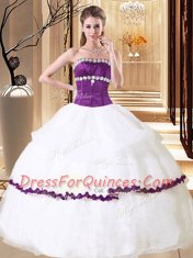 Pretty Ruffled Strapless Sleeveless Lace Up Sweet 16 Quinceanera Dress White Organza