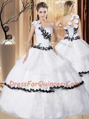 One Shoulder White Sleeveless Organza Lace Up 15th Birthday Dress for Military Ball and Sweet 16 and Quinceanera