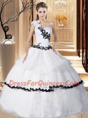 One Shoulder White Sleeveless Organza Lace Up 15th Birthday Dress for Military Ball and Sweet 16 and Quinceanera