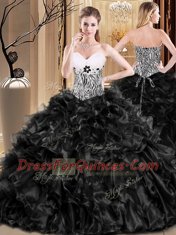 Ball Gowns Quinceanera Gown Black Sweetheart Organza Sleeveless Floor Length Lace Up