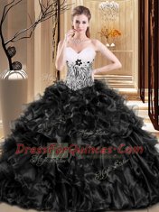 Ball Gowns Quinceanera Gown Black Sweetheart Organza Sleeveless Floor Length Lace Up