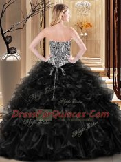 Ball Gowns Quinceanera Gown Black Sweetheart Organza Sleeveless Floor Length Lace Up