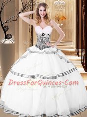 White Sleeveless Organza Lace Up 15 Quinceanera Dress for Military Ball and Sweet 16 and Quinceanera
