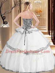 White Sleeveless Organza Lace Up 15 Quinceanera Dress for Military Ball and Sweet 16 and Quinceanera