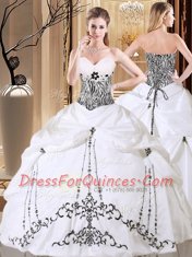 Super White Ball Gowns Embroidery and Pick Ups Sweet 16 Quinceanera Dress Lace Up Taffeta Sleeveless Floor Length