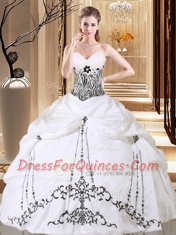 Super White Ball Gowns Embroidery and Pick Ups Sweet 16 Quinceanera Dress Lace Up Taffeta Sleeveless Floor Length