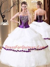 White Sweet 16 Quinceanera Dress Military Ball and Sweet 16 and Quinceanera and For with Beading Strapless Sleeveless Lace Up