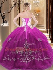 Sleeveless Floor Length Embroidery Lace Up Quinceanera Gown with Aqua Blue