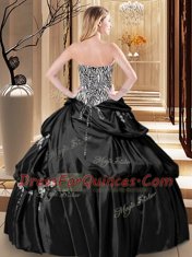 Low Price Black Sleeveless Appliques and Pick Ups Floor Length Quinceanera Dresses