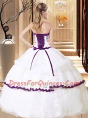Ruffled Ball Gowns Quinceanera Gown White Sweetheart Organza Sleeveless Floor Length Lace Up