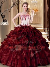 Amazing Ruffles Sweet 16 Dresses Wine Red Lace Up Sleeveless Floor Length
