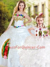 Deluxe Floor Length Ball Gowns Sleeveless White Quince Ball Gowns Lace Up