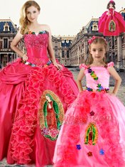 Unique Sleeveless Floor Length Beading and Embroidery and Ruffles Lace Up Quinceanera Gowns with Coral Red