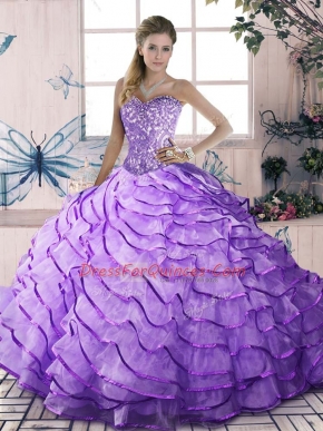 Custom Designed Organza Sleeveless Floor Length Quinceanera Dresses and Beading and Ruffled Layers