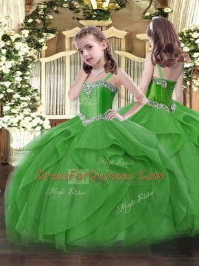 Best Green Sleeveless Beading and Ruffles Floor Length Evening Gowns