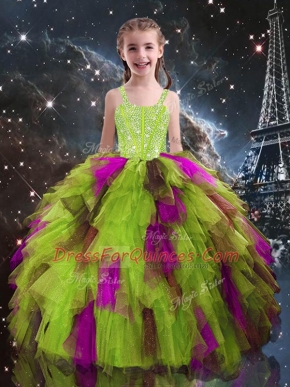 Exquisite Sleeveless Beading and Ruffles Lace Up Child Pageant Dress