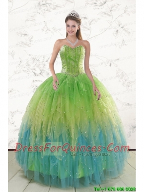 2015 New Style Beading and Ruffles Quinceanera Dresses in Multi Color