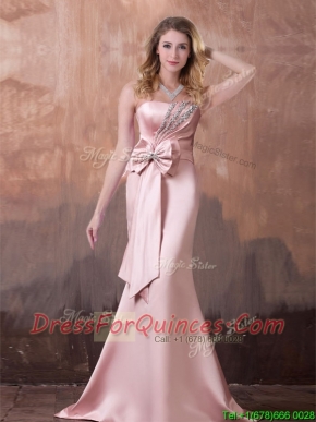 Gorgeous Mermaid Brush Train Prom Dress with Beading and Bowknot