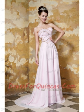 Prom Dress Light Pink Empire Sweetheart Brush Train Chiffon Beading