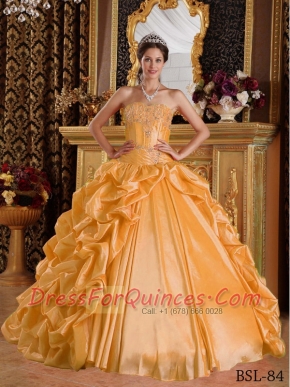 Elegant Golden Ball Gown Sweetheart Taffeta Emboridery and Beading Quinceanera Dress