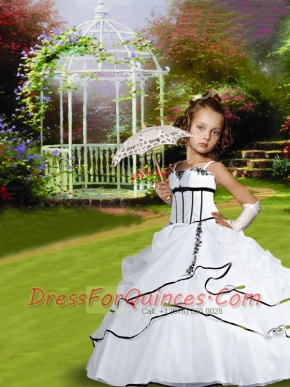 Pretty Cute White Little Girl Pageant Dress with Appliques and Pick-ups For 2014