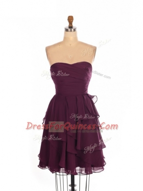 Burgundy Chiffon Zipper Sweetheart Sleeveless Mini Length Vestidos de Damas Ruffled Layers