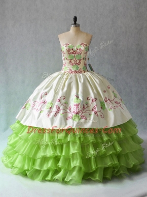 Chic Green Organza Lace Up Sweetheart Sleeveless Floor Length Sweet 16 Dresses Ruffled Layers