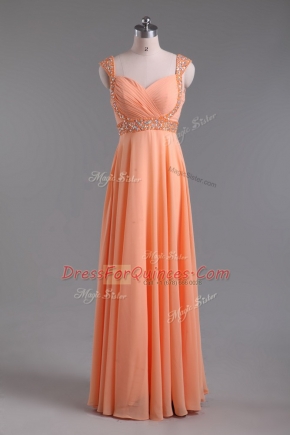 Elegant Orange Straps Neckline Beading Evening Dress Sleeveless Backless