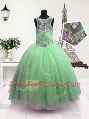 Cute Scoop Floor Length Ball Gowns Sleeveless Apple Green Toddler Flower Girl Dress Zipper