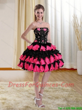 Cheap and Beautiful Ball Gown Multi Color Strapless Prom Dresses with Appliques and Ruffles
