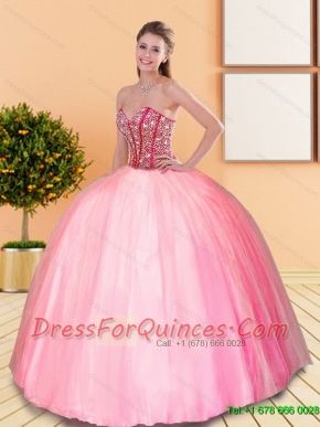 2015 Elegant Beading Sweetheart Ball Gown Quinceanera Dresses in Rose Pink