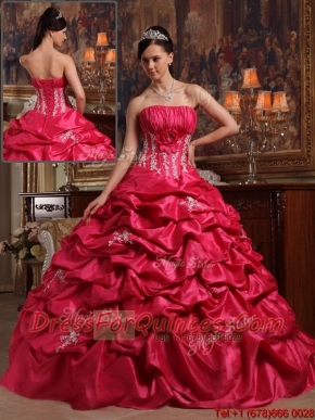 Wholesale Coral Red Ball Gown Strapless Quinceanera Dresses