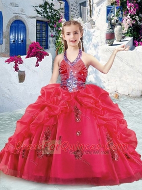 Fashionable Halter Top Little Girl Pageant Dresses with Beading and Bubles
