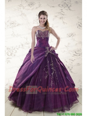 2015 Modern Purple Sweetheart Appliques Quinceanera Dresses