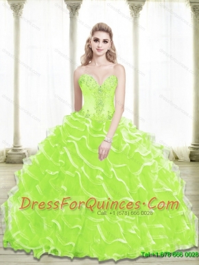 Best 2015 Sweetheart Beading and Ruffled Layers Quinceanera Dresses in Lime Green