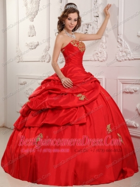 Wonderful Ball Gown Sweetheart Floor-length Taffeta Appliques Red Quinceanera Dress