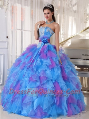 Sweetheart Muti-color Beading and Ruffles Hand Made Flower Organza Spring Quinceanera Dresses