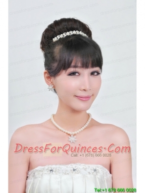 Ivory Pearl Two Piece Ladies Necklace and Tiara Jewelry Set