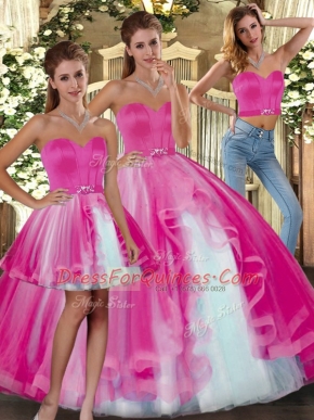 Sweetheart Sleeveless Lace Up Quinceanera Dresses Fuchsia Tulle