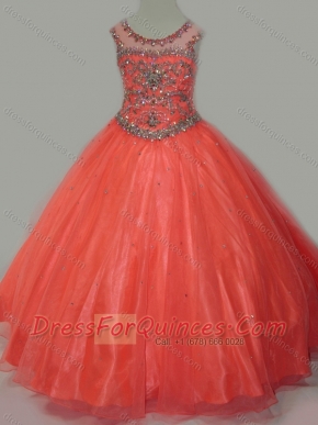 Latest Beaded Bodice Orange Mini Quinceanera Dress with Open Back